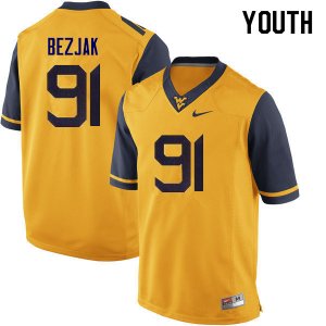 Youth West Virginia Mountaineers NCAA #91 Matt Bezjak Yellow Authentic Nike Stitched College Football Jersey SQ15E82HQ